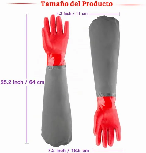 Vista 5 de Coopache Guantes de estanque de brazo completo con forro de algodón, guantes impermeables extra largos para limpieza de estanques/industria
