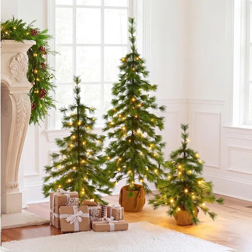 Vista 8 de Cinnvoice Paquete de 3 árboles de Navidad preiluminados con luces, aguja
