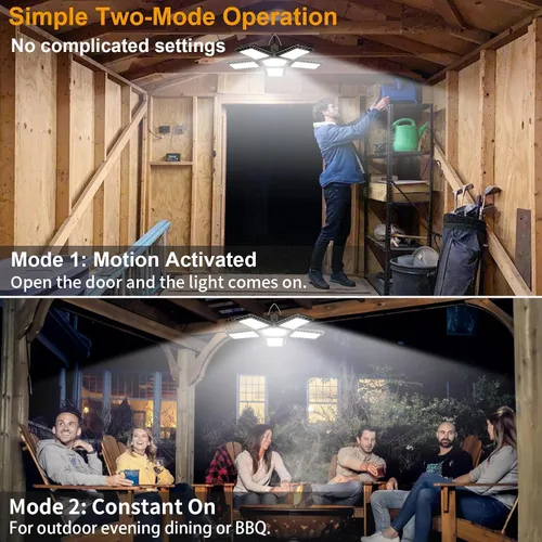 Vista 5 de Luz solar para cobertizo con encendido constante y activada por movimiento, panel solar de vidrio templado simple de 2 modos con 267 LED, lámpara