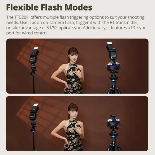 Vista 5 de GODOX TT520 III Flash de cámara Speedlite, receptor integrado y transmisor RT, modos S1/S2, 8 niveles de potencia, compatible con cámaras Canon