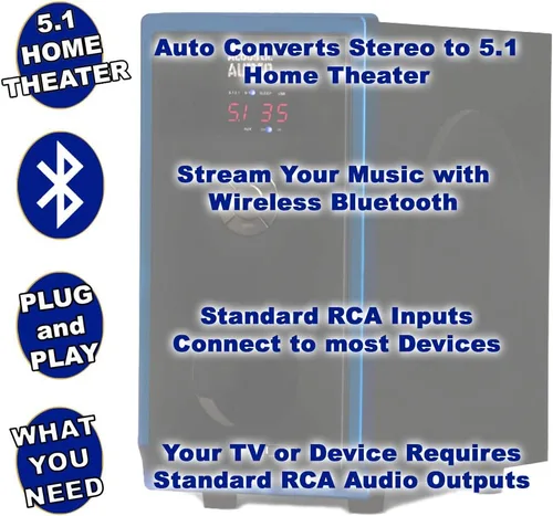 Vista 2 de Acoustic Audio AA5102 - Sistema de altavoces 5.1 con Bluetooth para cine en casa, color negro (AA5102)