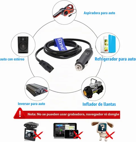 Vista 6 de Cable de extensión de encendedor de cigarrillos de 12 V CC, cable de alimentación para refrigerador de automóvil, cable de repuesto para caja