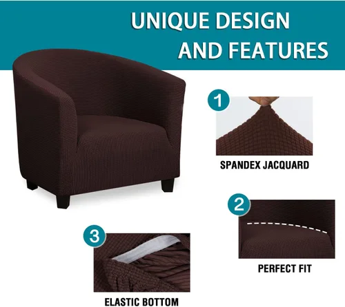 Vista 4 de Funda de alta elasticidad para silla de club, funda para sillón de bañera con parte inferior elástica, súper suave, jacquard de elastano, resistente