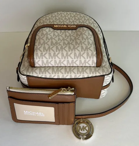 Vista 4 de Michael Kors Jaycee XS - Mochila convertible con bolsillo con cremallera y gancho para monedero SM TZ, Signature Mk Vanilla, Signature Mk Brown