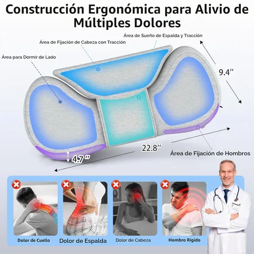 Vista 5 de Almohada cervical cervical, di adiós al dolor de cuello, almohada de apoyo de cuello de viaje para dormir de lado, almohada ergonómica de espuma Gris