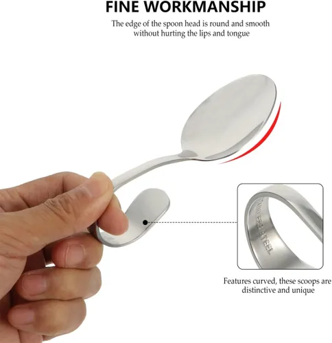 Vista 6 de Hemoton Juego de 6 cucharas de mango curvado, utensilios de cocina doblados de acero inoxidable de 5.31 pulgadas para ensalada buffet