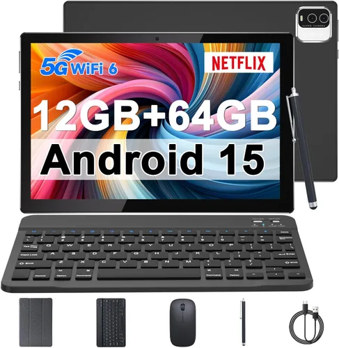 Vista 8 de IWEGGO Android 15 Tablet, 10 pulgadas 12GB RAM+64GB ROM 1TB Expand, 1.8Ghz Quad-core Processor, Cámara 8MP 6000mAh Batería, 1280* 800 HD Pantalla 12