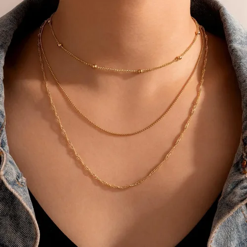 Vista 8 de CHESKY - Gargantilla de oro para mujer, chapado en plataoro de 14 quilates, gargantilla de cuentas satélite, delgada, de moda, collares de clip