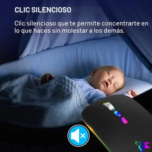 Vista 3 de HOTLIFE Ratón inalámbrico, delgado LED recargable silencioso Bluetooth Negro