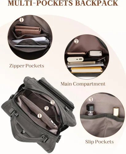 Vista 5 de Bolso tipo mochila para mujer, RAVUO de piel sintética, mini mochila de moda para mujer, tres formas de llevar, S