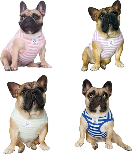 Vista 44 de iChoue - Camisetas de rayas de algodón 100% transpirable para Bulldog francés, chaleco de Halloween para perros medianos, camisetas Frenchie Pug