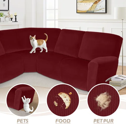 Vista 198 de Arfntevss Fundas de sofá seccional reclinable de terciopelo, Funda de sofá seccional de esquina para sofá reclinable, Funda elástica suave