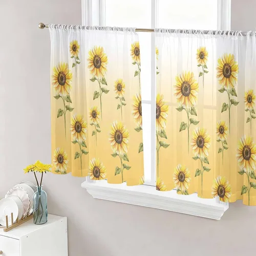 Vista 16 de Juego de paneles de cortinas de girasol, cortinas de gasa para cocina, cortinas de gasa de privacidad para sala de estar, dormitorio, decoración