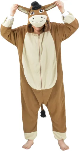 Vista 2 de Pijama unisex de una pieza de burro para adultos, disfraz de animal de felpa para Halloween, Navidad, para mujeres y hombres