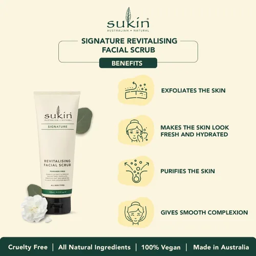 Vista 3 de Sukin Organics Exfoliante facial revitalizante, exfoliante facial hidratante a base de crema con extracto de bambú y exfoliante de cáscara de nuez