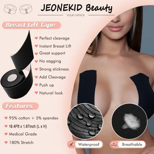 Vista 4 de JEONEKID Cinta de pechos, cinta Bob para pechos grandes, cinta invisible para levantamiento de senos con cubiertas de silicona reutilizables
