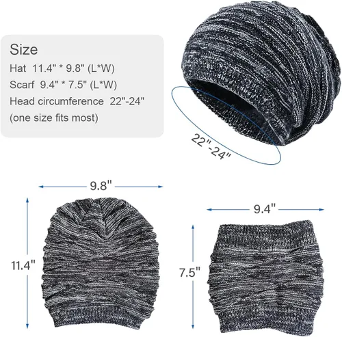 Vista 6 de Conjunto de gorro y bufanda para mujer de punto cálido gorro de esquí de invierno con forro polar