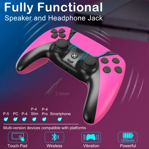 Vista 7 de Wireless Controller Compatible with PS4 Controller,Wiv77 Ymir Pink Pa4 Controller Remote Works for Playstation 4