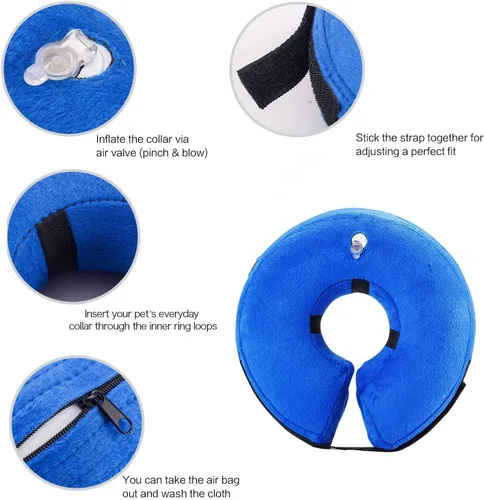 Vista 2 de VST - Cómodo collar inflable de cono para perros, collar de recuperación suave ajustable para mascotas que evita que las mascotas se toquen