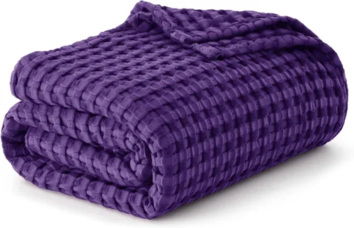 Vista 10 de Bedsure - Manta XL de punto gofre de algodón refrescante - Manta ligera y transpirable de rayón derivado de bambú para personas que se acaloran al