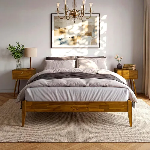 Vista 31 de Bme Dinkee - Marco de cama de plataforma Queen de madera de 15 pulgadas, marco de cama de madera maciza, estilo moderno y minimalista, soporte de 12