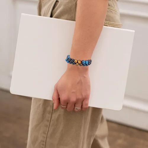 Vista 7 de Pulsera de triple protección de 0.315 in y 0.394 in para mujeres y hombres, pulsera de piedra natural, ojo de tigre natural, obsidiana y hematita