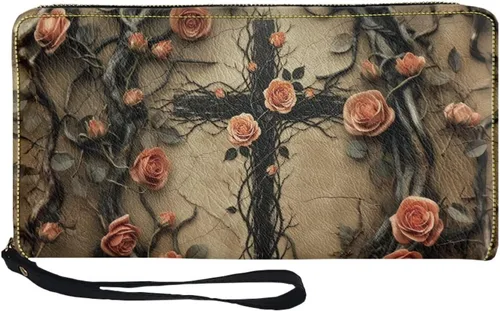Vista 47 de Coldinair Cartera de piel sintética con cierre de cremallera para mujer, con bloqueo RFID, monedero para teléfono con correa para viaje, Añade tu