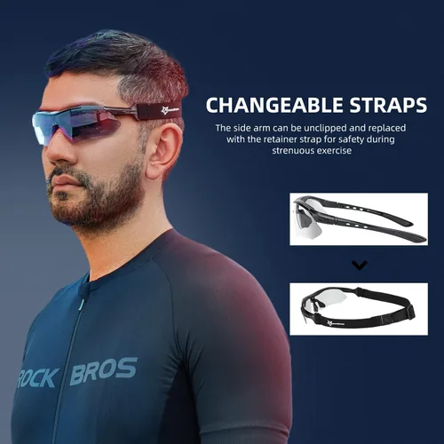Vista 4 de ROCKBROS Photochromic Sports Sunglasses Mens Pickleball Glasses Cycling Glasses MTB Sunglasses, with Removable Elasctic Band