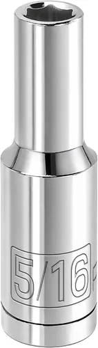 Vista 15 de Powerbuilt 3/8 de pulgada x 1/2 pulgada SAE Deep Socket, 12 puntos, cromo-vanadio, marca de tamaño - 940046