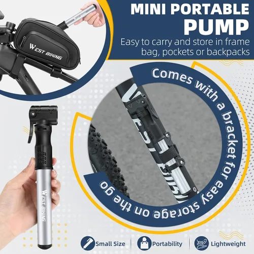 Vista 3 de Bomba de bicicleta Mini bomba de bicicleta – Bomba de ciclo de aleación de aluminio para válvula Presta y Schrader, bomba de neumáticos de bicicleta