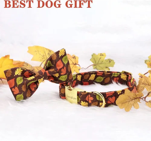 Vista 5 de Unique style paws - Collar de otoño para perros con lazo, collar para cachorros, regalo para mascotas, collar ajustable para perro, collares