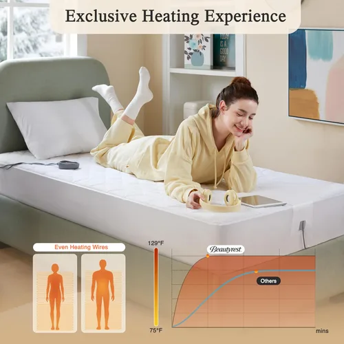 Vista 6 de Beautyrest - Funda calefactable para colchón de mezcla de algodón con tecnología de confort seguro - Funda eléctrica acolchada de lujo con bolsillo