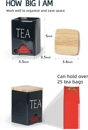 Vista 4 de Organizador de almacenamiento de bolsas de té de cerámica con tapa (azul marino)
