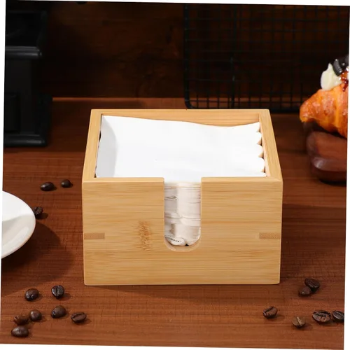Vista 7 de Alipis Servilletero de bambú para mesa de comedor y cocina, dispensador de pañuelos de madera plano