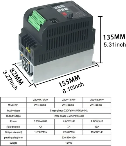 Vista 2 de Unidad de frecuencia variable VFD, 220V/0.75KW/1.5KW/2.2KW/4KW/5.5KW/7.5KW VFD Convertidor de frecuencia con freno para motor de husillo Regulación