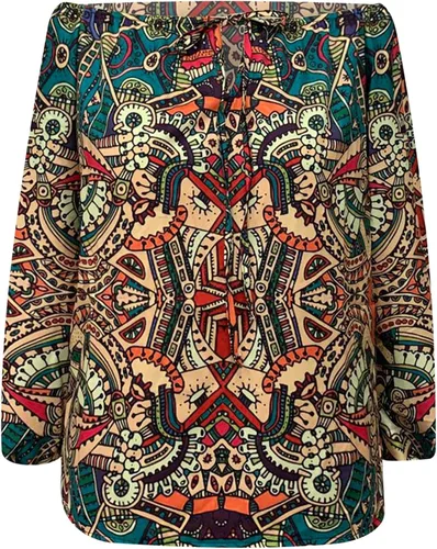 Vista 4 de Blusas y tops para mujer, estilo bohemio, con hombros descubiertos, ropa holgada con estampado africano, para mujer