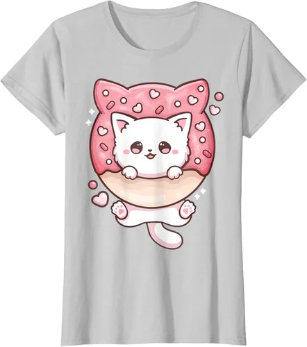 Vista 19 de Camiseta Kawaii Cat Donut Anime Lover Otaku, Negro