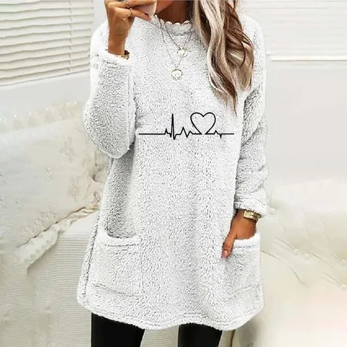 Vista 2 de SIUMOPA Women's Love Graphic Printed Flannel Sweatshirt Oversized Easy Fit Blouse Shirt Plus Size Long Sleeve Sweater Pocket