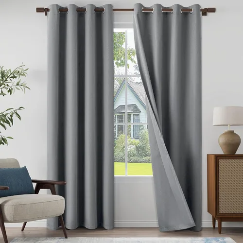 Vista 16 de Cortinas texturizadas de lino 100% opacas de 64 pulgadas de largo, juego de 2 paneles para granja, casa de campo, cortinas ligeras con ojales