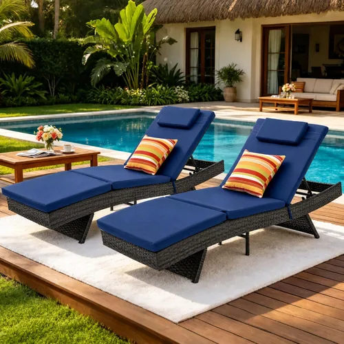 Vista 13 de Sundale Outdoor Juego de 2 tumbonas de mimbre para patio Aruba