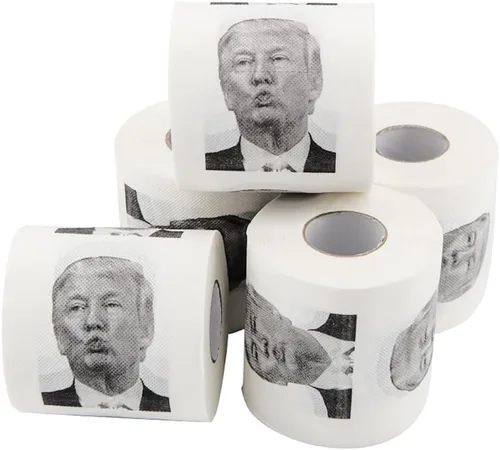 Vista 3 de Rollo de papel higiénico de Donald Trump, divertido regalo de broma de humor político, regalos para republicanos y demócratas