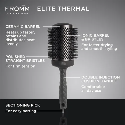 Vista 2 de Fromm Elite Thermal Ceramic x Ionic - Cepillo redondo de 2.5 pulgadas para golpes expertos y secado más rápido del cabello, cepillo de pelo