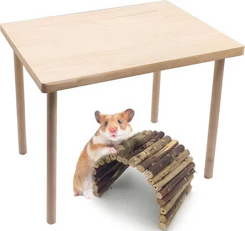Vista 8 de kathson Plataforma de hámster de madera con patas, plataforma natural de pie para animales pequeños, escalera para escalar, jaula de conejillo