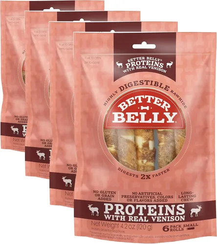Vista 25 de Better Belly Originals, Sabor a Solomillo de Ternera Real, Rollos Pequeños, Masticables para Perros, 20 Unidades (P-50050NC)
