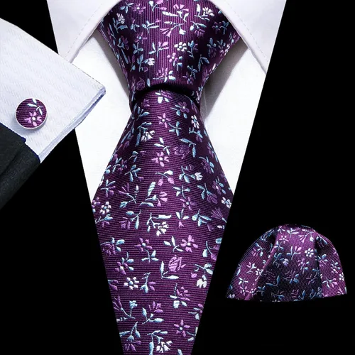 Vista 3 de Barry.Wang Conjunto de corbata de lunares para hombre, gemelos de pañuelo a cuadros, corbatas de moda, corbatas de boda y negocios