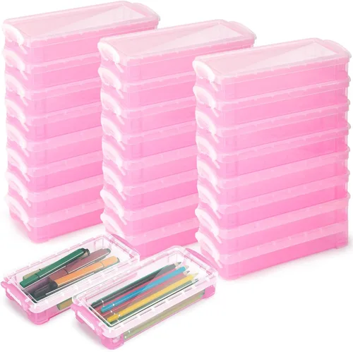 Vista 18 de Gueevin Caja de lápices de gran capacidad de plástico de 24 piezas, estuche de lápices transparente de plástico con tapa de cierre hermético, caja