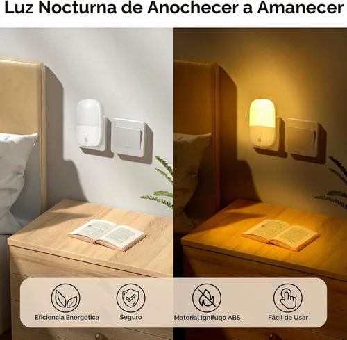 Vista 7 de Luz nocturna LED enchufable a la pared, luz nocturna con sensor de 1-Blanco suave