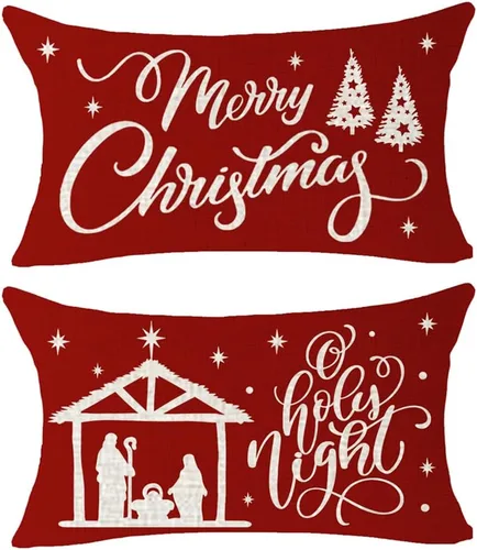 Vista 13 de ITFRO Juego de 2 fundas de almohada de algodón y lino, decoración de Navidad, decoración de pinos, árboles de pino, plantas del bosque, funda