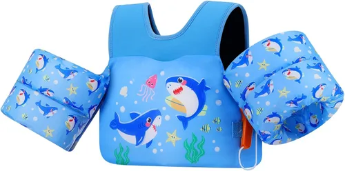 Vista 8 de MoKo Chaleco de natación para niños pequeños de 13-30/20-50/22-66 libras, flotadores de brazo de natación de dibujos animados, alas de agua