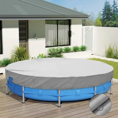 Vista 19 de ECOOPTS Cubierta redonda impermeable de poliéster para piscinas sobre el suelo, protector de cubierta de piscina de invierno (6 pies, turquesa)